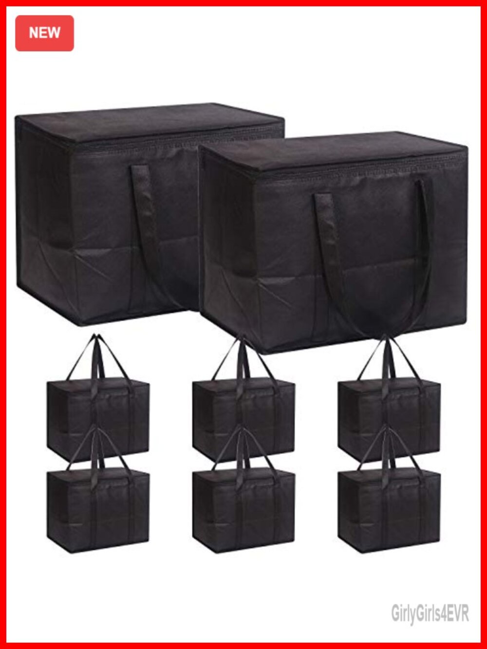 Set of 8 Insulated Reusable Grocery Bags with Zipper, Foldable Heavy Duty